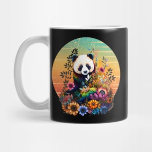 Colorful funny Panda with Sunset, floral tattoo, panda bear rainbow color, colored Mug